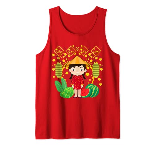 Calendario Vietnamita Lunar 2023 | Tan Tai Tan Loc Girls Rojo Camiseta sin Mangas