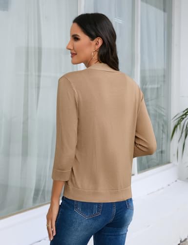 Image of Women's 3 /4 Sleeve Cropped Cardigan Sweater Open Front Short Shrugs Cardigans Lightweight Sweaters Tops