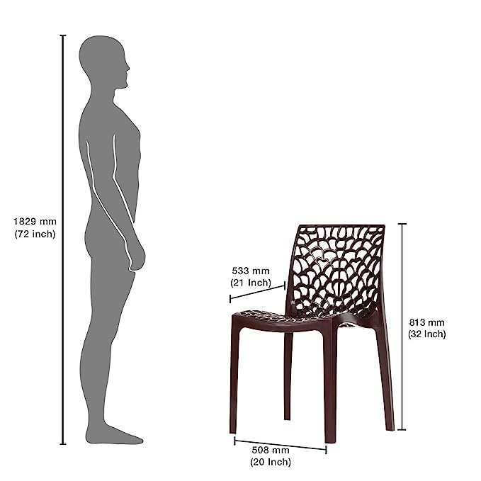 Image of Supreme Web Plastic Chair |Armless Chair for Dining Room Set, Home, Cafe & Outdoor Use |Weight Bearing Upto 220kgs (Color:Globus Brown ; Set of 2)