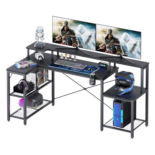 TREETALK Computer desk with Large Printer Stand, L-shaped Corner Desk with 2-Layer Storage,PC Laptop Table with Large Monitor Stand,Desk Lamp Stand,Headphone Hook&Cup Holder for Office Home