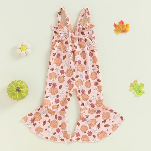 Kayotuas Toddler Baby Girl Halloween Outfit Jumpsuit Sleeveless Floral Pumpkin Ghost Bell Bottom Romper Overalls Fall Clothes4