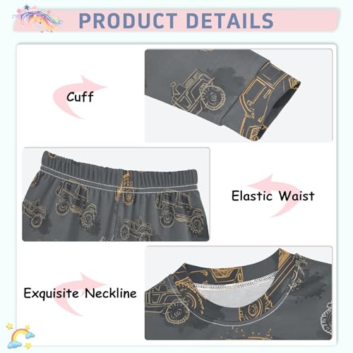 Cartoon Pajamas Set Cool Truck Pattern Yellow Grey Long Sleeve PJs Cotton Jammies Sleepwear Top and Pants4