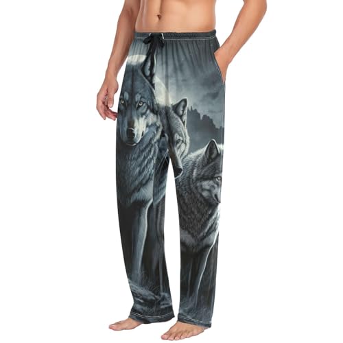 AIXIWAWA Night Wolf Pack Men's Pajama Pants Cozy Sleepwear Mens Lounge PJ Bottoms Pockets Drawstring S4