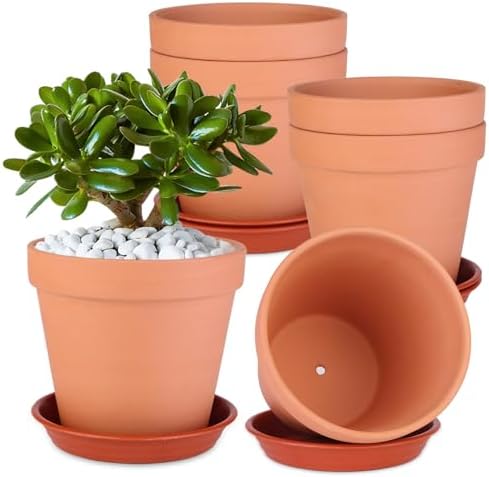 6 Pack 6 Inch Terracotta & Clay Pots with Saucer for Plants, Larg...