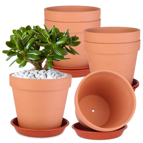 Tuqaumu 6 Pack 6 Inch Terracotta & Clay Pots with Saucer for Plants, Large Terra Cotta Plant Pot with...
