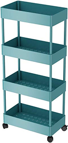 Carrito de Cocina 4 Niveles con Ruedas Carro de Almacenaje con Aros Carro de Baño Cocina Sala Dormitorio ABS Estable y Fácil de Monta (Azul)