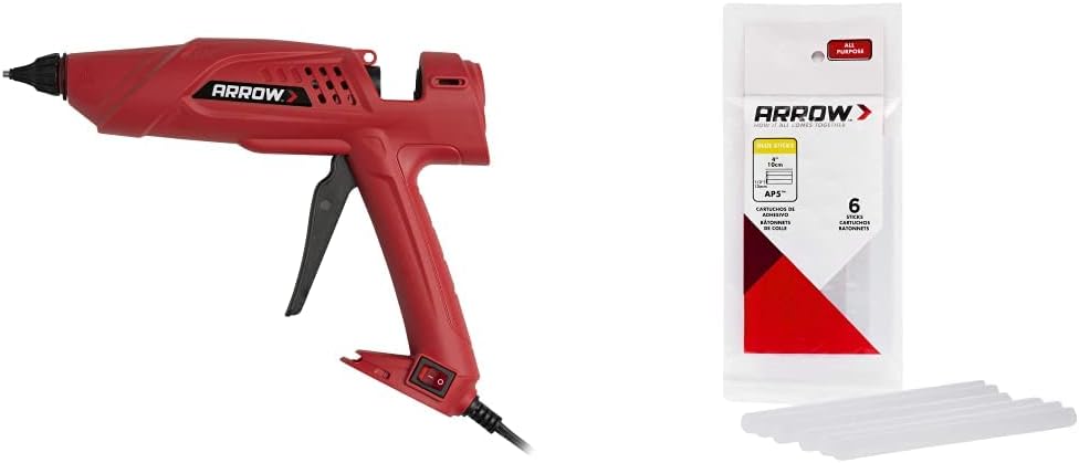 300-Watt Heavy Duty Professional Electric Hot Melt Glue Gun for Crafts, Construction, and Wood, Clear + Arrow AP5 All Purpose 1/2-Inch Glue Sticks, 6-Pack