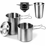KOKKOYA Juego de 4 tazas y tazas plegables de camping 304 de grado alimenticio, taza