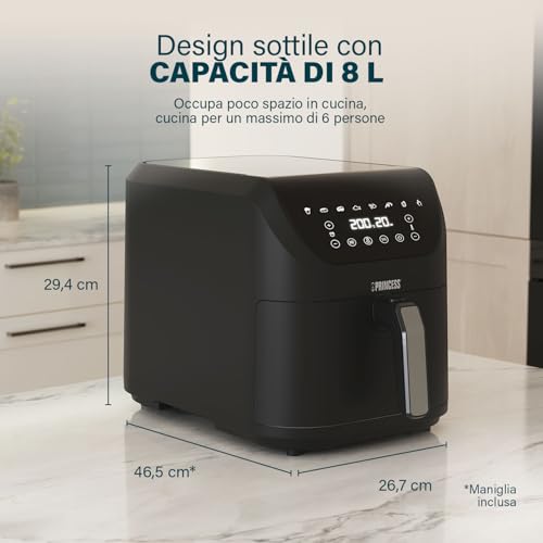Princess Friggitrice senza olio SlimFry - Design salvaspazio - Senza BPA - 8 L - 8 programmi - Temperatura e timer regolabili - 2 000 W - 182256 - 2