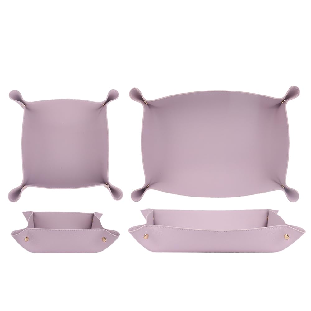 - 2PC Leather Valet Tray Organizer, Desk Organizer Tray Or Candy Holder, Practical Storage Tool for Travel, Home Or Office (Purple, Large+Extra Large)