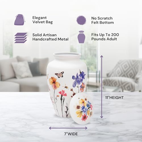 Image of Cremation Urns for Human Ashes Adult Female | Human Urn for Ashes for Women | Decorative for Cremation, Funeral, Burial, Home | Handcrafted Large Size - Wildflower