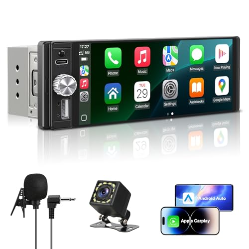 Single Din Radio Car Stereo with Apple CarPlay & Android Auto, 6.28 Inch HD Touch CarPlay Screen,...