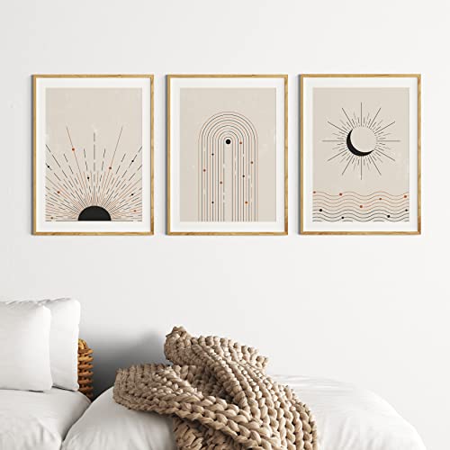Sun Moon Rainbow Line Art, Boho Minimalist Decor, Mid Century Modern Decor, Bedroom, Living, Laundry Room Prints, Set Of 3 Wall Art, 11X14Inch Unframed #TOP3