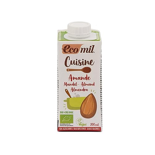EcoMil - Crema de Almendra Bio para Cocinar, Nata Ecológica, Salsa de Agricultura Ecológica - 200 ml