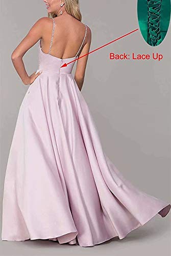 KAOSHAN Long Prom Dress Satin V Neck Straps A-Line Evening Gown with Pockets Burgundy - Thumbnail 3