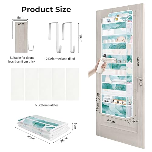 Clastyle Marble Over the Door Organizer Nursery Hanging Storage Organizer for Women Girls Clothes Diaper Toy Closet Door Hanging Shelf Storage for Bedroom Bathroom Pantry, Green, 5-Tier