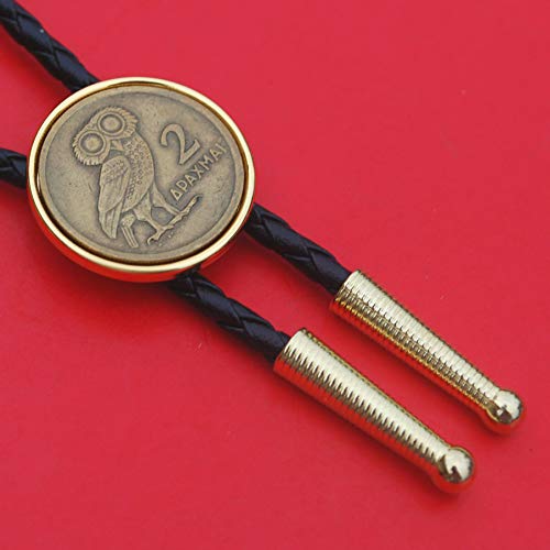 1973 Greece 2 Drachma Athena\'s Owl & Phoenix Coin 36\" Cord Gold Bolo Tie NEW - Wildlife Animal - Thumbnail 3
