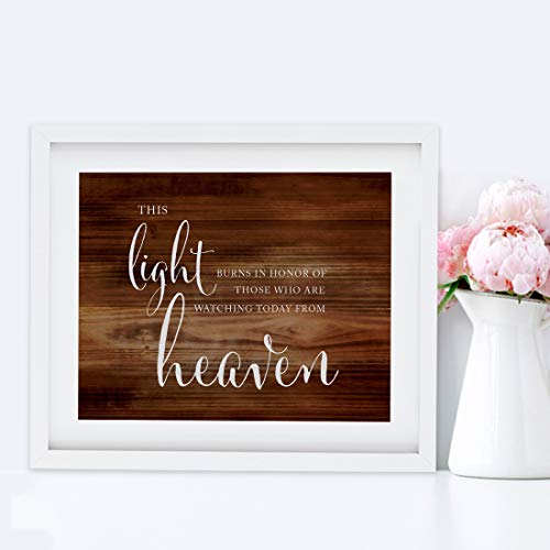 Andaz Press Wedding Party Signs, Rustic Wood Print, 8.5X11-Inch, This Light Burns To Honor Those Who Are Watching Today From Heaven Memorial Candle Table Sign, 1-Pack, Unframed #TOP4