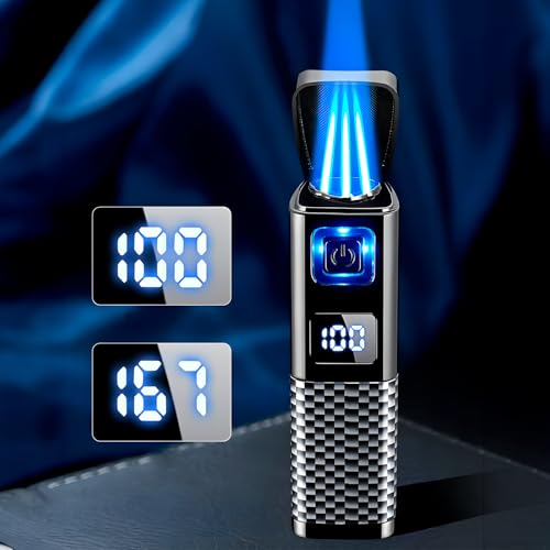 Encendedor metálico para cigarros con llama triple y recargable miniatura 3