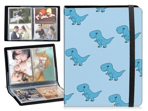 Small Photo Album 3x5 Shows 80 Photos, Cute Dinosaur Mini Picture Binder Albums Photo Books with 20 Sleeves, PU Leather Photo Protector w/Elastic Band for Family Wedding Baby Pets