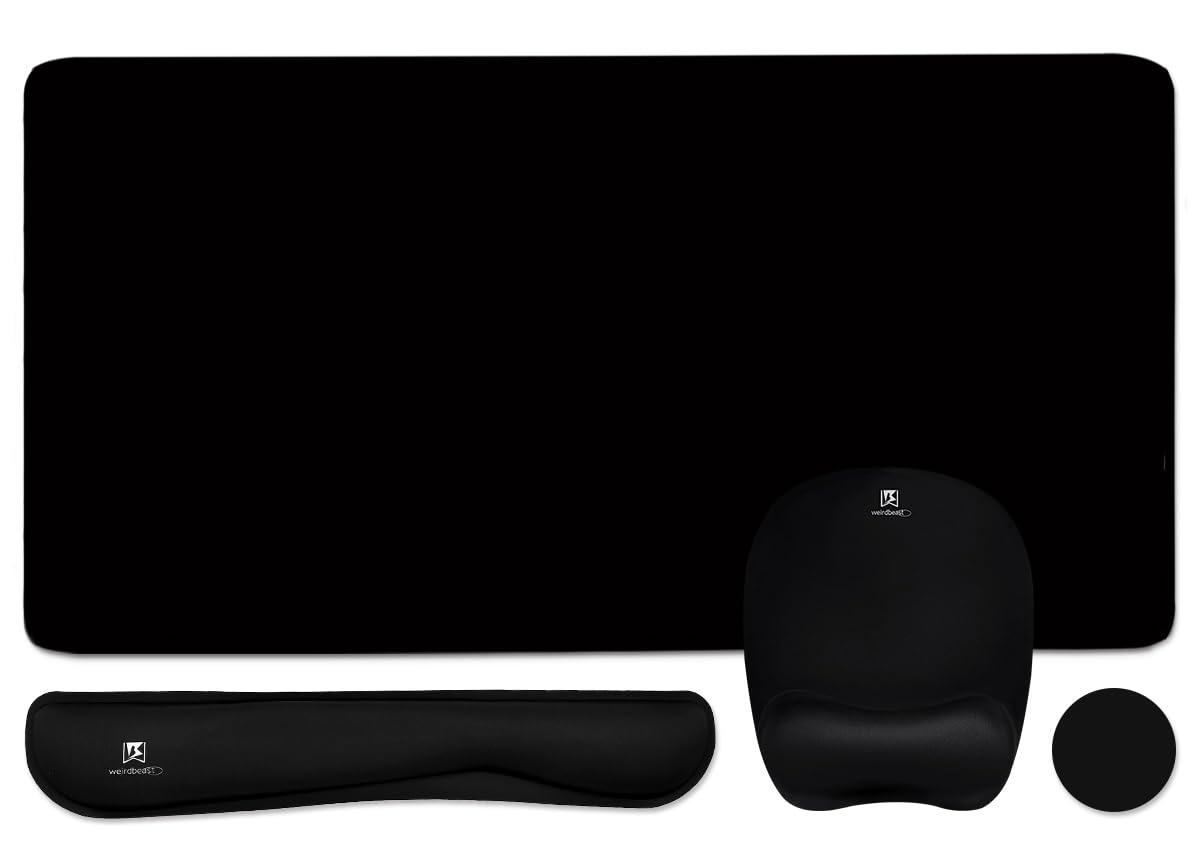 Keyboard Wrist Rest Large Mouse Pad Wrist Support for Computer, 4 in 1 Memory Foam Keyboard Pad Desk Mat Ergonomic Hand Rest Wrist Cushion for Home Office Gaming-Black