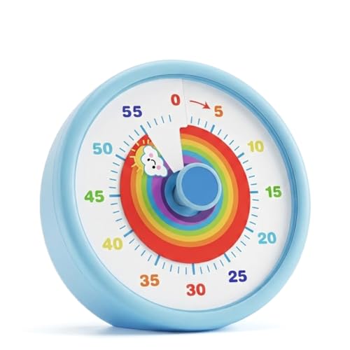 SIMQELLI Temporizador Visual para Niños 60 Minutos - Reloj de Cuenta Regresiva Silencioso con Diseño Arcoíris - Gestión del Tiempo para TDAH y Escuela (Azul)