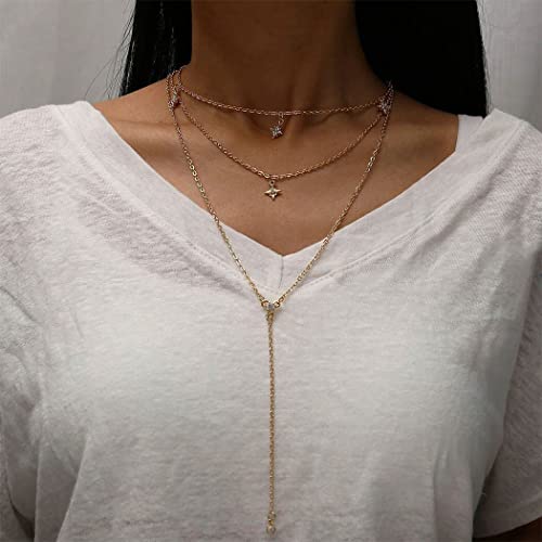 Jovono Boho Choker Necklaces Layered Star Pendant Necklace Chain Rhinestone Necklace Chain Jewelry For Women And Girls (Set A) #TOP5