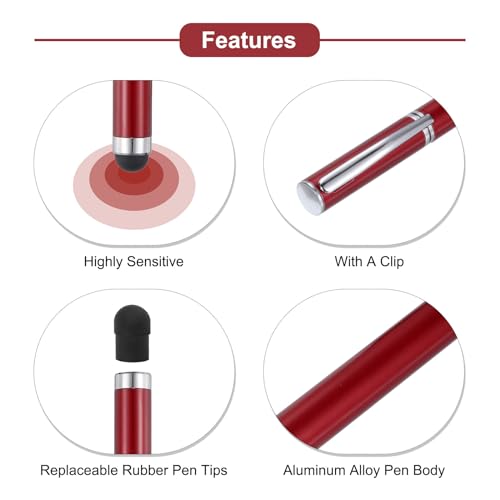 QUARKZMAN 3 Bolígrafos con Punta de Stylus 2 en 1 Bolígrafos de Tinta y Punta de Goma Fina para Pantallas Táctiles Capacitivas Universales Rojo - imagen 4