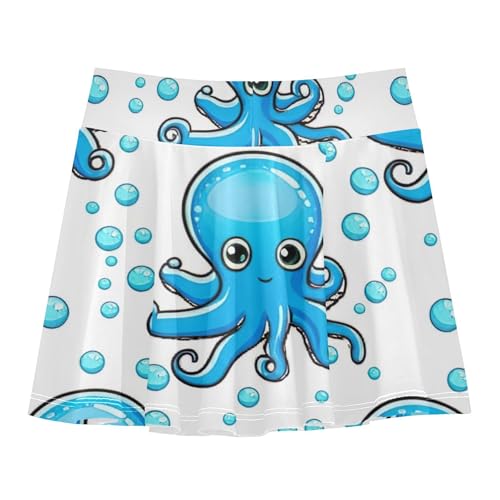 Joisal Athletic Shorts for Girls Skorts Cute Blue Octopuses Tennis Skirts for Kids Personalized Teen Skirt 3t2