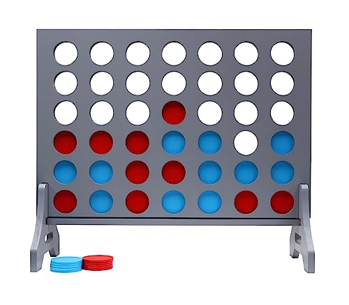 Image of Giant 4 in a Row Game for Family & Adults - Tailgating Pros Jumbo Grey Wooden Four in a Row Indoor & Outdoor Yard Game for Family Party Fun, Portable Activities for Patio, Backyard, and Camping