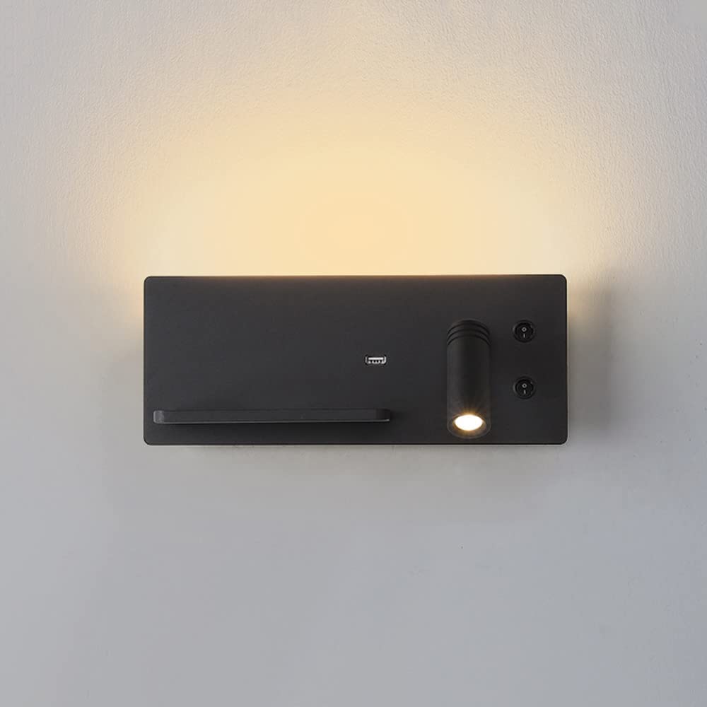 Jadssox LED Wall Mounted Reading Light USB Charging Bedside Sconce with Switch, Wireless Charger Adjustable Headboard Lamp, Bedroom Wall Wash Lights Focused Bed Reading Spotlights