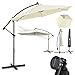 Juskys Ampelschirm Brazil 350 cm LED Beleuchtung Solar & Kurbel - UV-Schutz wasserabweisend knickbar - Hülle - Sonnenschirm Marktschirm grau/creme