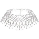Nicute Rhinestone Choker Necklace Silver Crystal Necklaces Bling Wedding Prom Necklace Jewelry for Women (Silver)