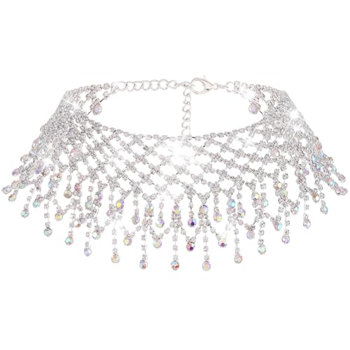 Nicute Rhinestone Choker Necklace Silver Crystal Necklaces Bling Wedding Prom Necklace Jewelry for Women (Silver)