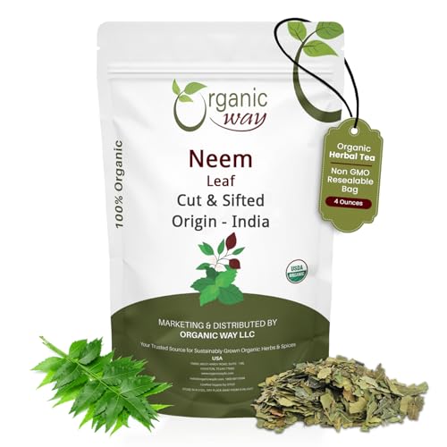 Organic Way Neem Leaf Cut and sifted | Herbal Tea | Premium Neem Leaf | USDA Certified | Non GMO & Gluten Free | Origin - India (4 oz - 1/4 lbs)