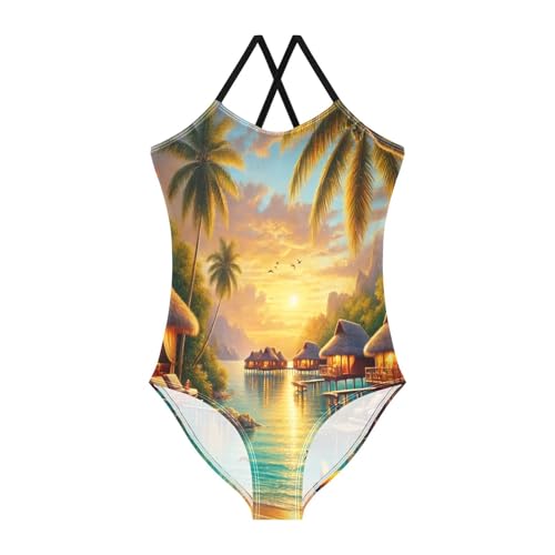 Tropical Beach Sunset Girls Swimsuit Bathing Suit One Piece Swimsuits Summer Beach Swimwear