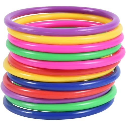 Image of OBTANIM 12 Pcs Plastic 3 Inch Ring Toss Game for Kids and Outdoor Toss Rings for Speed and Agility Practice Game, Random Colors
