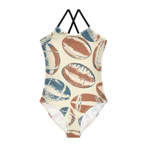 Vintage Brown Rugby Girls Swimsuit One Piece Bathing Suit for Baby Girls' Swimwear 3-10T