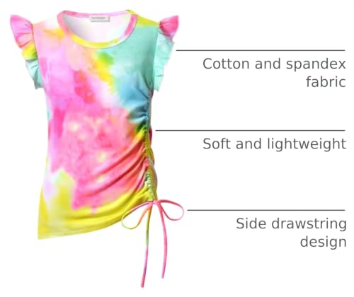 Image of Perfashion Girls Flutter /Long Sleeve Cotton T-Shirts Side Drawstring Tunic Blouse Round Neck Casual Tops for 4-13Years