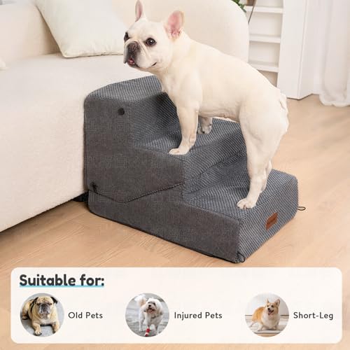 SIEMOUR 3-Step Dog Stair and Ramp for Small Dogs and Cats, Pet Steps for Sofa and Couch with Non-Slip Bottom, Grey by SIEMOUR - Used condition - Image 7