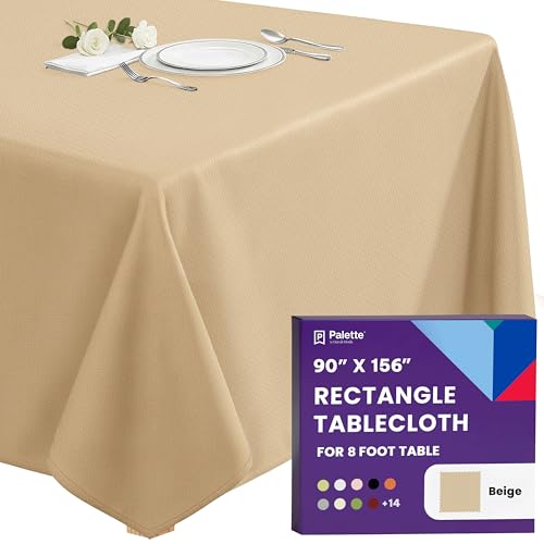 Image of Gee Di Moda Rectangle Tablecloth - 90 x 156 Inch Beige Table Cloth for 8 Foot Tables with Floor-Length Drop - Heavy Duty Washable Fabric for Holiday Party, Dinner, Weddings & Baby Shower