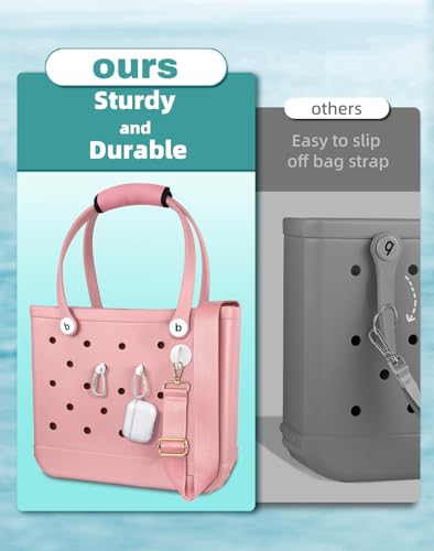 Image of Bag Strap Charms Crossbody for Bogg Bag Accessories - Shoulder Strap Neoprene Luggage Handle Wrap for Suitcase & 2 Key Holders Pink