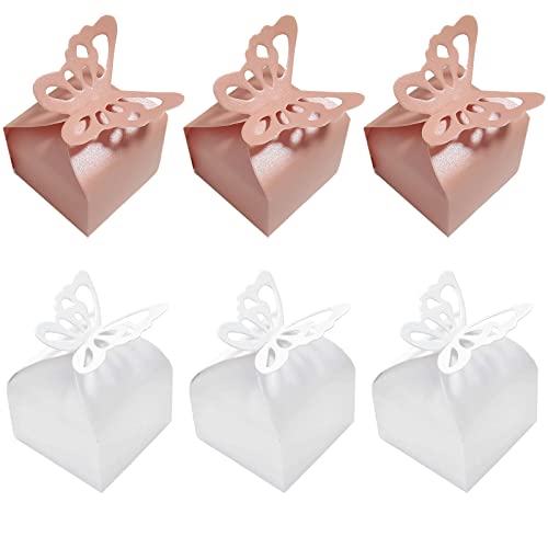 50 Pièces Papillons Roses Boîtes à Dragées pour Mariage, Blanc, Boîte de Cadeaux en Papier Perlé, Papillon Boîte à Bonbons, pour Mariage, Anniversaire, Bapteme, Fête(2 Couleurs)