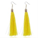 Tipo de Pendiente: Pendientes Para mujer   Pendientes colgantes de borla hechos a mano de algodón Para mujer Pendientes largos con flecos grandes bohemios Vintage   2048 Amarillo