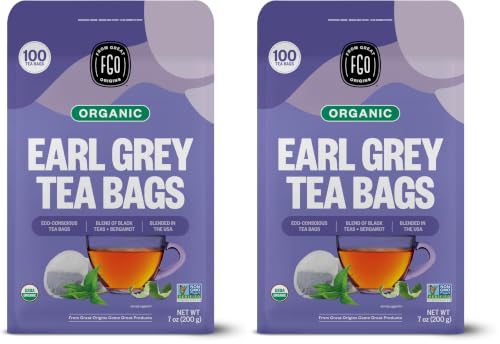 FGO Organic Earl Grey Black Tea, 100 Count, Eco-Conscious Tea Bags, Resealable Bag, Packaging May Vary (Pack of 2)
