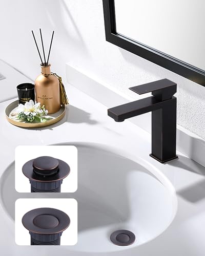 WOWOW Bathroom Drain Assembly Stopper with Lift Rod for Bathroom Faucet Vanity Sink Pop-Up Drain Stopper Assembly with Lift Rod and Overflow,Oil Rubbed Bronze