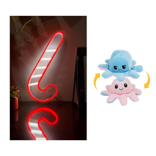 Image of EITHEO Stuffed Animal Plushie Stuffed Toy for Kids (Neon Santa Stick + Small Octopus Pink)