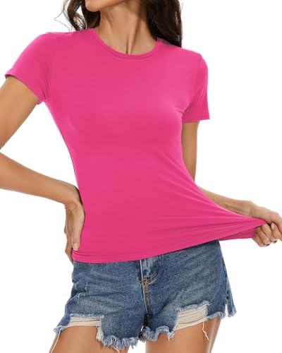 Image of Womens Basic Tees Summer Short Sleeve Shirts Slim Fit Tight T Shirt Going Out Tops Trendy 2026