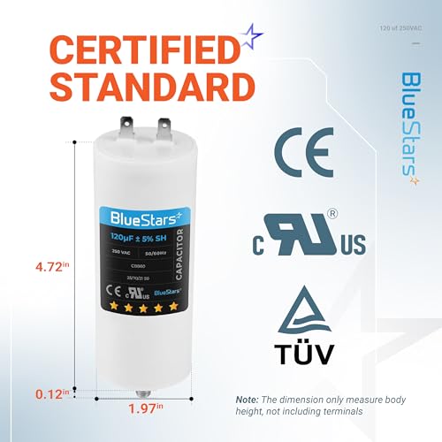 [Upgraded] BlueStars 120 uF MFD 250 VAC Volts CBB60 50/60Hz Run Capacitor with Screw - Fit AC Motor Run Condenser Straight Cool Heat Pump Pool Pump or Air Conditioner, Lifetime Up to 30.000 Hours