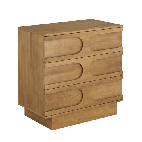 Image of Nathan James Iris 3 Drawer Dresser, Mid-Century Modern Solid Wood Dresser for Living Room, Light Brown